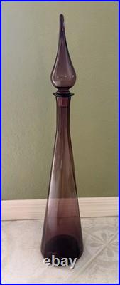 Vintage MCM Empoli Purple Amethyst Glass Decanter Italian Genie Bottle Rare 27