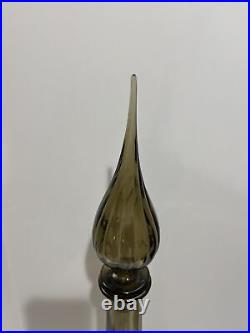 Vintage MCM Empoli Smoke Grey Genie Glass Paneled Bottle withStopper 26.5