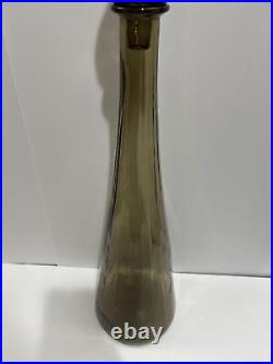 Vintage MCM Empoli Smoke Grey Genie Glass Paneled Bottle withStopper 26.5