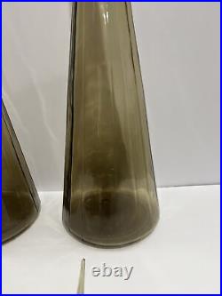 Vintage MCM Empoli Smoke Grey Genie Glass Paneled Bottle withStopper 26.5