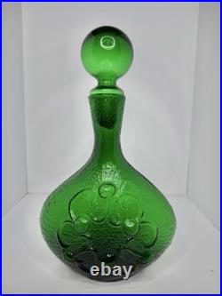 Vintage MCM Empoli Stelvia Glass 15 Decanter Emerald Green Withstopper & Label
