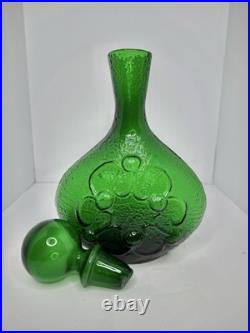 Vintage MCM Empoli Stelvia Glass 15 Decanter Emerald Green Withstopper & Label