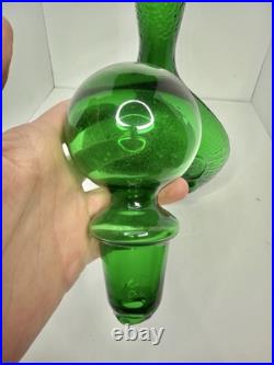 Vintage MCM Empoli Stelvia Glass 15 Decanter Emerald Green Withstopper & Label