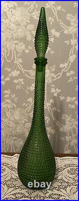 Vintage MCM Empoli Style Green Glass Hobnail Decanter Art Glass Bottle 21.25
