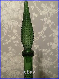 Vintage MCM Empoli Style Green Glass Hobnail Decanter Art Glass Bottle 21.5