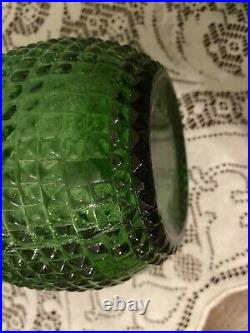 Vintage MCM Empoli Style Green Glass Hobnail Decanter Art Glass Bottle 21.5