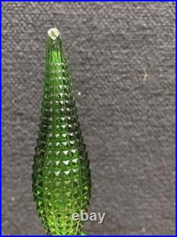Vintage MCM Empoli green glass 22 inch genie decanter in square hobnail