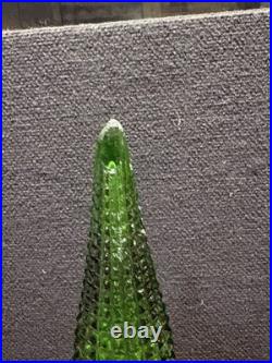 Vintage MCM Empoli green glass 22 inch genie decanter in square hobnail