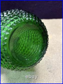 Vintage MCM Empoli green glass 22 inch genie decanter in square hobnail