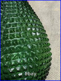 Vintage MCM Empoli green glass 22 inch genie decanter in square hobnail