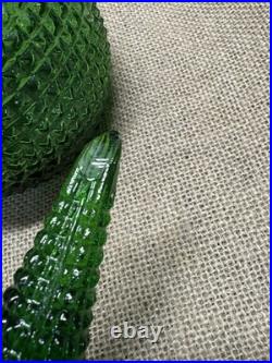 Vintage MCM Empoli green glass 22 inch genie decanter in square hobnail