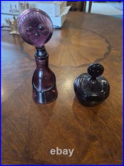 Vintage MCM Erik Hoglund People Decanter Kosta Boda In Purple Stopper Candy Dish