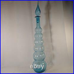 Vintage MCM Glass Genie Bottle Blue 6 Ball Decanter Italian Empoli Stopper 26
