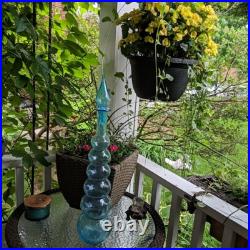 Vintage MCM Glass Genie Bottle Blue 6 Ball Decanter Italian Empoli Stopper 26