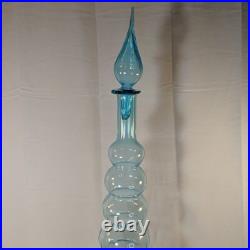 Vintage MCM Glass Genie Bottle Blue 6 Ball Decanter Italian Empoli Stopper 26