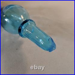 Vintage MCM Glass Genie Bottle Blue 6 Ball Decanter Italian Empoli Stopper 26