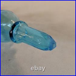 Vintage MCM Glass Genie Bottle Blue 6 Ball Decanter Italian Empoli Stopper 26