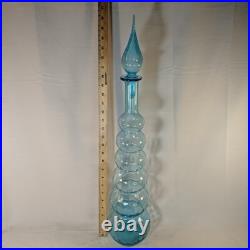 Vintage MCM Glass Genie Bottle Blue 6 Ball Decanter Italian Empoli Stopper 26
