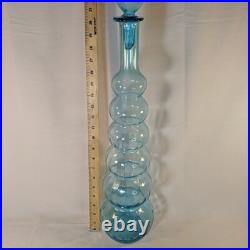 Vintage MCM Glass Genie Bottle Blue 6 Ball Decanter Italian Empoli Stopper 26 Vintage MCM Glass Genie Bottle Blue 6 Ball Decanter Italian Empoli Stopper 26