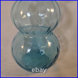 Vintage MCM Glass Genie Bottle Blue 6 Ball Decanter Italian Empoli Stopper 26