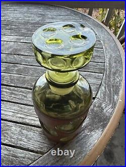 Vintage MCM Green Bubble Leather Wrapped Empoli Glass Decanter & 4 Glasses