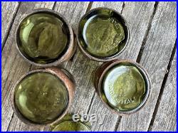 Vintage MCM Green Bubble Leather Wrapped Empoli Glass Decanter & 4 Glasses