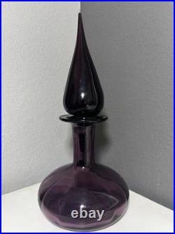 Vintage MCM Italian Amethyst Genie Bottle withStopper Empoli Style Napoli Glass