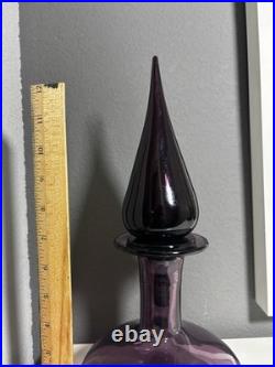 Vintage MCM Italian Amethyst Genie Bottle withStopper Empoli Style Napoli Glass