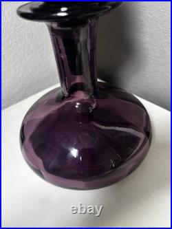 Vintage MCM Italian Amethyst Genie Bottle withStopper Empoli Style Napoli Glass
