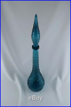 Vintage MCM Italian Art Glass 22 Blue Bubble Glass Genie Bottle Decanter