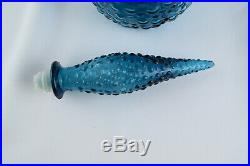 Vintage MCM Italian Art Glass 22 Blue Bubble Glass Genie Bottle Decanter
