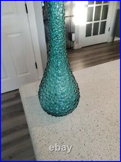 Vintage MCM Italian Art Glass Blue Bubble Genie Bottle Decanter 22