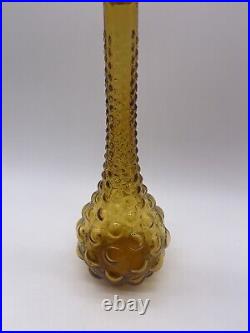 Vintage MCM Italian Empoli Amber Bubble Glass Genie Bottle Decanter With Stopper
