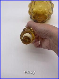 Vintage MCM Italian Empoli Amber Bubble Glass Genie Bottle Decanter With Stopper