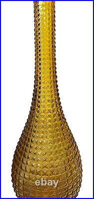 Vintage MCM Italian Empoli Amber Diamond Glass Hobnail Genie Bottle Decanter 21