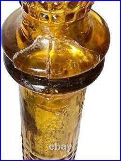 Vintage MCM Italian Empoli Amber Diamond Glass Hobnail Genie Bottle Decanter 21