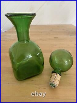 Vintage MCM Italian Green Glass Decanter/Carafe Empoli Italy Collectible Barware