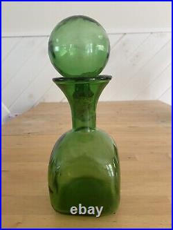 Vintage MCM Italian Green Glass Decanter/Carafe Empoli Italy Collectible Barware