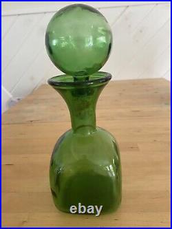 Vintage MCM Italian Green Glass Decanter/Carafe Empoli Italy Collectible Barware