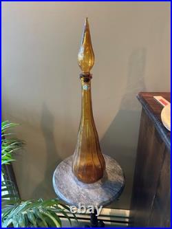 Vintage MCM Italian Guildcraft 22 Ribbed Gold Amber Glass Decanter Genie Bottle