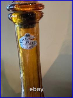 Vintage MCM Italian Guildcraft 22 Ribbed Gold Amber Glass Decanter Genie Bottle