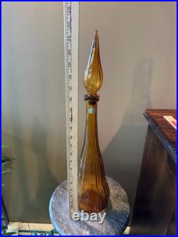 Vintage MCM Italian Guildcraft 22 Ribbed Gold Amber Glass Decanter Genie Bottle