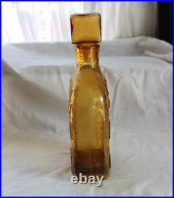 Vintage MCM Italy Empoli Amber Geometric Glass Decanter Square Stopper Embossed