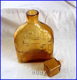 Vintage MCM Italy Empoli Amber Geometric Glass Decanter Square Stopper Embossed