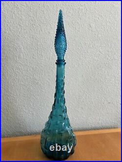 Vintage MCM Italy Empoli Aqua Glass Decanter Bottle Bamboo Drip Design 22.5