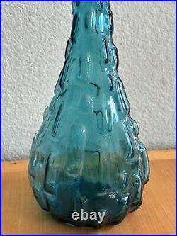 Vintage MCM Italy Empoli Aqua Glass Decanter Bottle Bamboo Drip Design 22.5