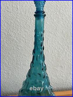 Vintage MCM Italy Empoli Aqua Glass Decanter Bottle Bamboo Drip Design 22.5