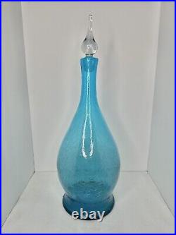 Vintage MCM Massive Bischoff Glass 23.5 8420 Blue Crackle Decanter Withstopper