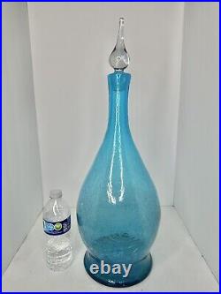 Vintage MCM Massive Bischoff Glass 23.5 8420 Blue Crackle Decanter Withstopper