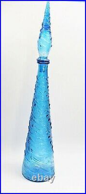 Vintage MCM Mid Century Modern Empoli Glass Genie Bottle Decanter Turquoise Wave